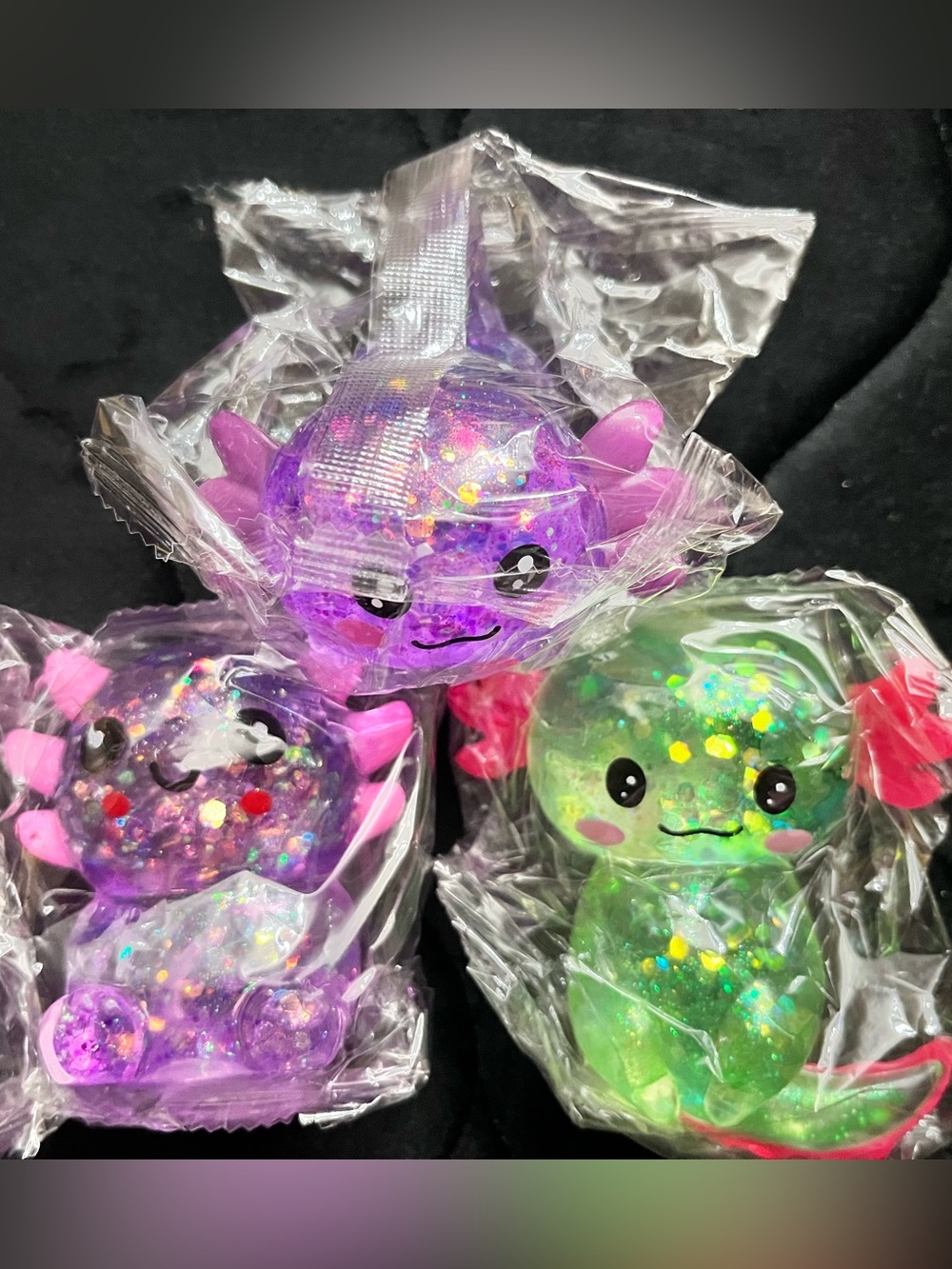 Kawaii Axolotl Squishy Bundle- Glittery & Slow Rebounding + FREE mini squishy